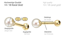 Laden Sie das Bild in den Galerie-Viewer, 14/18 Karat Gold Ohrpiercing echte Süßwasserperle