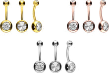 Laden Sie das Bild in den Galerie-Viewer, 18 Karat Gold Basic 2 Kristalle Bauchnabelpiercing Barbell piercinginspiration®