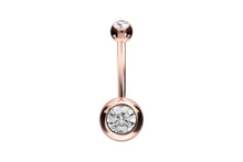 Laden Sie das Bild in den Galerie-Viewer, 18 Karat Gold Basic 2 Kristalle Bauchnabelpiercing Barbell piercinginspiration®