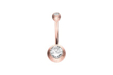 Laden Sie das Bild in den Galerie-Viewer, 18 Karat Gold 2 Kristalle Diamantoptik Bauchnabelpiercing Barbell piercinginspiration®
