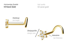 Laden Sie das Bild in den Galerie-Viewer, 18 Karat Gold Kleine Blume Kristall Nasenstecker Spirale piercinginspiration®