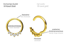 Laden Sie das Bild in den Galerie-Viewer, 18 Karat Gold Clicker Ring 5 Kristalle piercinginspiration®