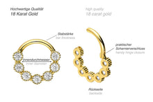 Laden Sie das Bild in den Galerie-Viewer, 18 Karat Gold Clicker Ring 7 Kristalle piercinginspiration®