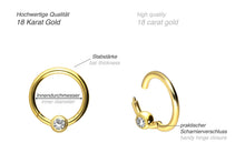 Laden Sie das Bild in den Galerie-Viewer, 18 Karat Gold Kugel Kristall Clicker Ring piercinginspiration®