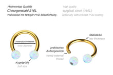 Laden Sie das Bild in den Galerie-Viewer, Opal Hufeisen Ring Barbell Chirurgenstahl piercinginspiration®