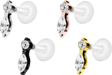 Laden Sie das Bild in den Galerie-Viewer, PTFE Titan Innengewinde Labret Kristallzapfen Ohrpiercing piercinginspiration®