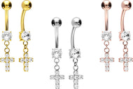 Titan Kreuz Kristall Anhänger Kristall 925 Sterling Silber Bauchnabelpiercing Innengewinde Barbell piercinginspiration®
