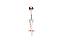 Laden Sie das Bild in den Galerie-Viewer, Titan Kreuz Kristall Anhänger Kristall 925 Sterling Silber Bauchnabelpiercing Innengewinde Barbell piercinginspiration®