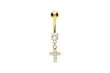 Laden Sie das Bild in den Galerie-Viewer, Titan Kreuz Kristall Anhänger Kristall 925 Sterling Silber Bauchnabelpiercing Innengewinde Barbell piercinginspiration®