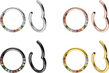 Laden Sie das Bild in den Galerie-Viewer, Titan Clicker Ring Eingefasste Regenbogen Kristalle piercinginspiration®