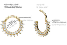 Laden Sie das Bild in den Galerie-Viewer, 18 Karat Gold Clicker Ring Kristalle Sonne piercinginspiration®