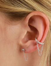 Laden Sie das Bild in den Galerie-Viewer, Multiple Kristalle Kette Ear Cuff 925 Sterling Silber Goldfarbe piercinginspiration®