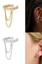 Laden Sie das Bild in den Galerie-Viewer, Multiple Kristalle Kette Ear Cuff 925 Sterling Silber Goldfarbe piercinginspiration®