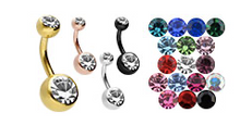 Laden Sie das Bild in den Galerie-Viewer, 2 Kristalle Bauchnabelpiercing Barbell Chirurgenstahl piercinginspiration®