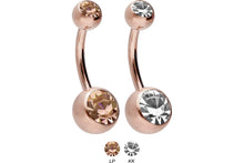 Laden Sie das Bild in den Galerie-Viewer, 2 Kristalle Bauchnabelpiercing Barbell Chirurgenstahl piercinginspiration®