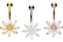 Laden Sie das Bild in den Galerie-Viewer, Blume 8 Kristalle Bauchnabelpiercing Barbell piercinginspiration®
