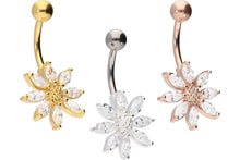Laden Sie das Bild in den Galerie-Viewer, Blume 8 Kristalle Bauchnabelpiercing Barbell piercinginspiration®