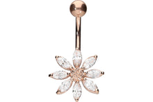 Laden Sie das Bild in den Galerie-Viewer, Blume 8 Kristalle Bauchnabelpiercing Barbell piercinginspiration®