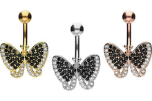 Laden Sie das Bild in den Galerie-Viewer, Schmetterling Schwarze Kristalle Bauchnabelpiercing Barbell piercinginspiration®