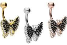 Laden Sie das Bild in den Galerie-Viewer, Schmetterling Schwarze Kristalle Bauchnabelpiercing Barbell piercinginspiration®