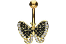 Laden Sie das Bild in den Galerie-Viewer, Schmetterling Schwarze Kristalle Bauchnabelpiercing Barbell piercinginspiration®
