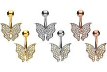 Laden Sie das Bild in den Galerie-Viewer, Schmetterling Kristall Bauchnabelpiercing Barbell piercinginspiration®