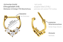 Laden Sie das Bild in den Galerie-Viewer, Anker Clicker Ring 3 Große Kristalle piercinginspiration®