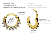 Laden Sie das Bild in den Galerie-Viewer, 8 Kristalle Clicker Ring piercinginspiration®