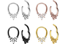 Laden Sie das Bild in den Galerie-Viewer, Clicker Ring Septum Daith 5 Kristalle Tropfen piercinginspiration®