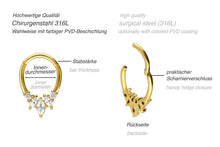 Laden Sie das Bild in den Galerie-Viewer, Clicker Ring Septum Daith 5 Kristalle Tropfen piercinginspiration®