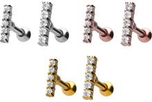 Laden Sie das Bild in den Galerie-Viewer, Balken Stab 5 Kristalle Ohrpiercing Ohrstecker piercinginspiration®