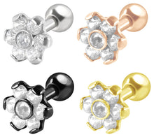 Laden Sie das Bild in den Galerie-Viewer, 7 Kristalle Blume Ohrpiercing Ohrstecker piercinginspiration®