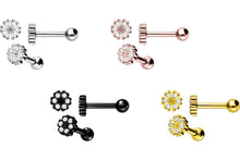Laden Sie das Bild in den Galerie-Viewer, Kleeblätter Blume 5 Kristalle Kugeln Ohrpiercing Barbell piercinginspiration®