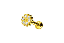 Laden Sie das Bild in den Galerie-Viewer, Kleeblätter Blume 5 Kristalle Kugeln Ohrpiercing Barbell piercinginspiration®