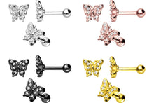 Laden Sie das Bild in den Galerie-Viewer, Schmetterling Kristalle Ohrpiercing Barbell piercinginspiration®