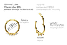 Laden Sie das Bild in den Galerie-Viewer, 3 Eingefasste Kristalle Clicker Ring piercinginspiration®