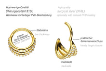 Laden Sie das Bild in den Galerie-Viewer, Multiple Kristalle Drei Reihen Dreifach 3 Ringe Clicker piercinginspiration®
