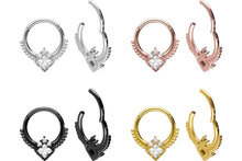Laden Sie das Bild in den Galerie-Viewer, Engelsfügel 4 Kristalle Kugeln Clicker Ring piercinginspiration®