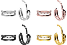 Laden Sie das Bild in den Galerie-Viewer, Eingefasste Kristalle Zwei Reihen Doppel Ring Clicker piercinginspiration®