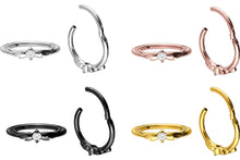 Laden Sie das Bild in den Galerie-Viewer, Eingefasster Kristall Conch Flügel Clicker Ring piercinginspiration®