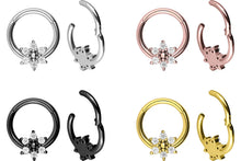 Laden Sie das Bild in den Galerie-Viewer, Clicker Ring 5 Kristalle Lotus Blume piercinginspiration®