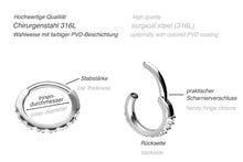 Laden Sie das Bild in den Galerie-Viewer, Einfgefasste Kristalle Septum Daith Clicker Ring Oval piercinginspiration®