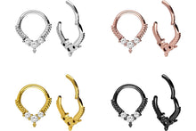 Laden Sie das Bild in den Galerie-Viewer, Clicker Ring Septum Daith Kugeln 3 Kristalle Tropfen piercinginspiration®
