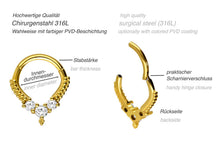 Laden Sie das Bild in den Galerie-Viewer, Clicker Ring Septum Daith Kugeln 3 Kristalle Tropfen piercinginspiration®