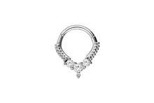 Laden Sie das Bild in den Galerie-Viewer, Clicker Ring Septum Daith Kugeln 3 Kristalle Tropfen piercinginspiration®