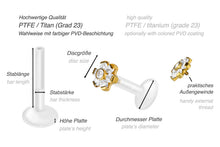 Laden Sie das Bild in den Galerie-Viewer, PTFE Titan Innengewinde Labret 7 Kristalle Blume Ohrpiercing piercinginspiration®
