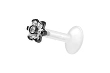 Laden Sie das Bild in den Galerie-Viewer, PTFE Titan Innengewinde Labret 7 Kristalle Blume Ohrpiercing piercinginspiration®