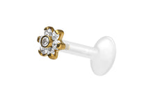 Laden Sie das Bild in den Galerie-Viewer, PTFE Titan Innengewinde Labret 7 Kristalle Blume Ohrpiercing piercinginspiration®