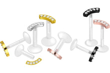 Laden Sie das Bild in den Galerie-Viewer, PTFE Titan Innengewinde Labret Bogen 5 Kristalle Ohrpiercing piercinginspiration®