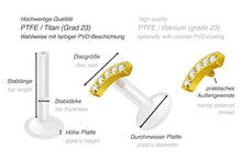 Laden Sie das Bild in den Galerie-Viewer, PTFE Titan Innengewinde Labret Bogen 5 Kristalle Ohrpiercing piercinginspiration®